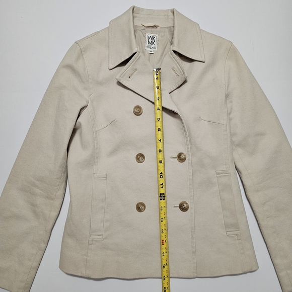 Michel Klein Paris Double Breasted Wool Blend Peacoat Coat Medium Beige - Picture 9 of 11